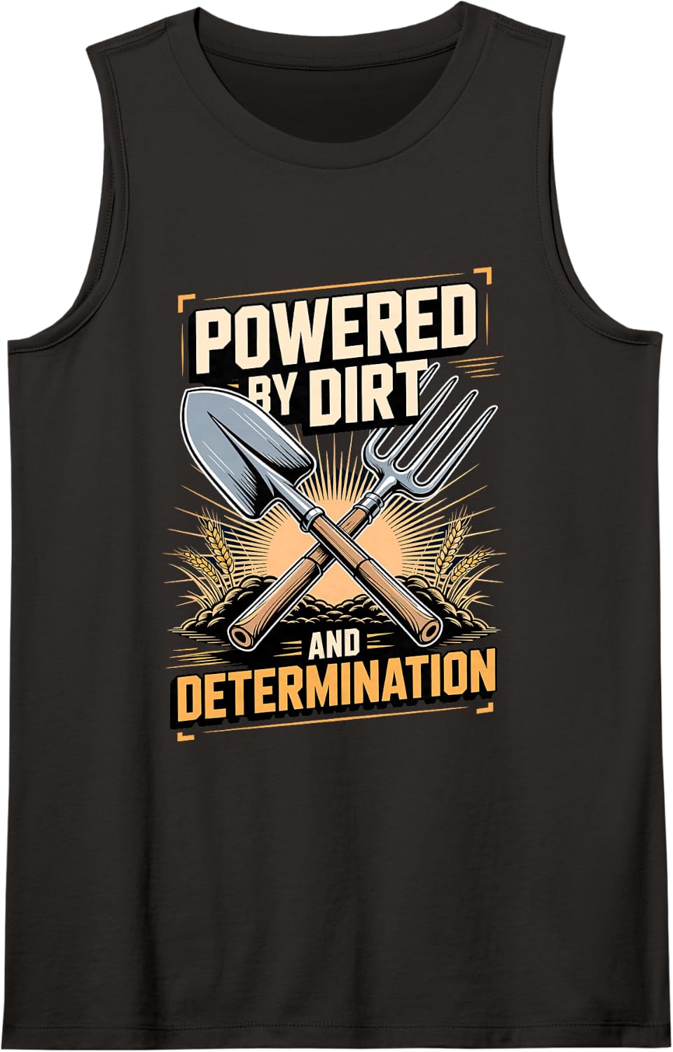 Powered by Dirt and Determination Farmer Farming Tank Top - Black
