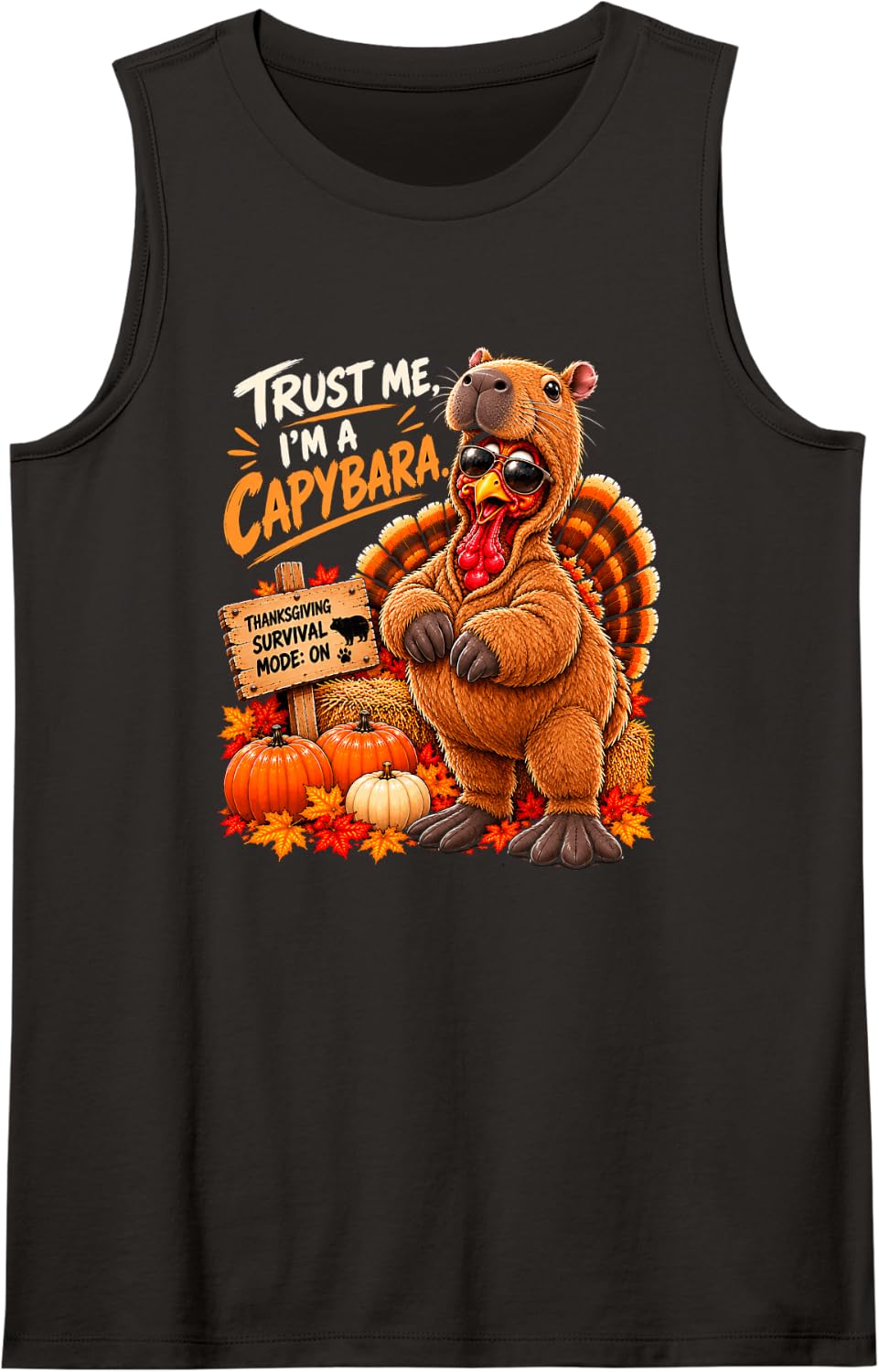 Trust Me I'm A Capybara Funny Thanksgiving Turkey Disguise Sleeveless Tank Top - Black