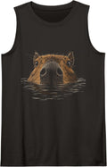 Capybara Peaking from Water Funny Cute Animal Sleeveless Tank Top - Black