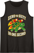 Turtle Zero to Sixty in one Second Rocket Humor Sleeveless Tank Top - Black