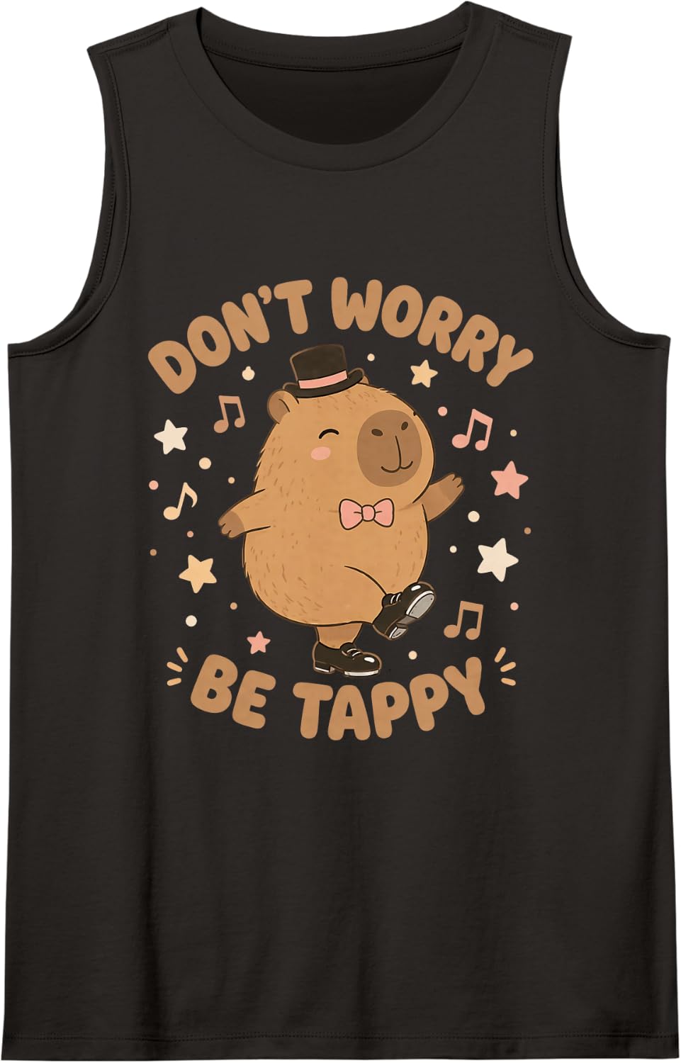 Funny Tap Dancing Capybara Don't Worry Be Tappy Pun Sleeveless Tank Top - Black