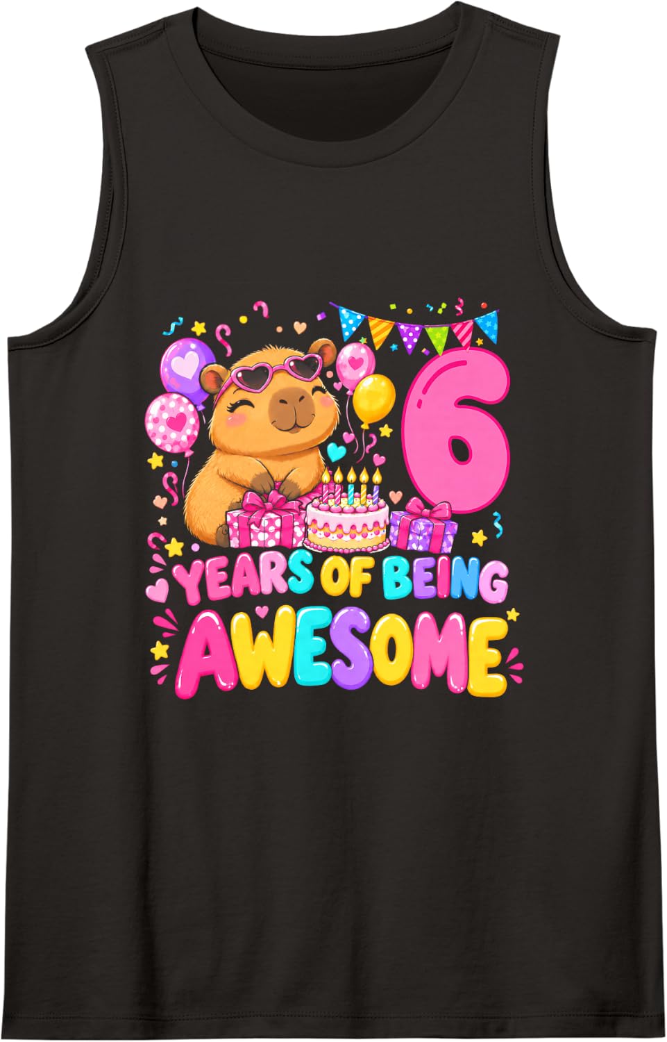 6 Years of Being Awesome 6th Birthday Capybara Party Sleeveless Tank Top - Black
