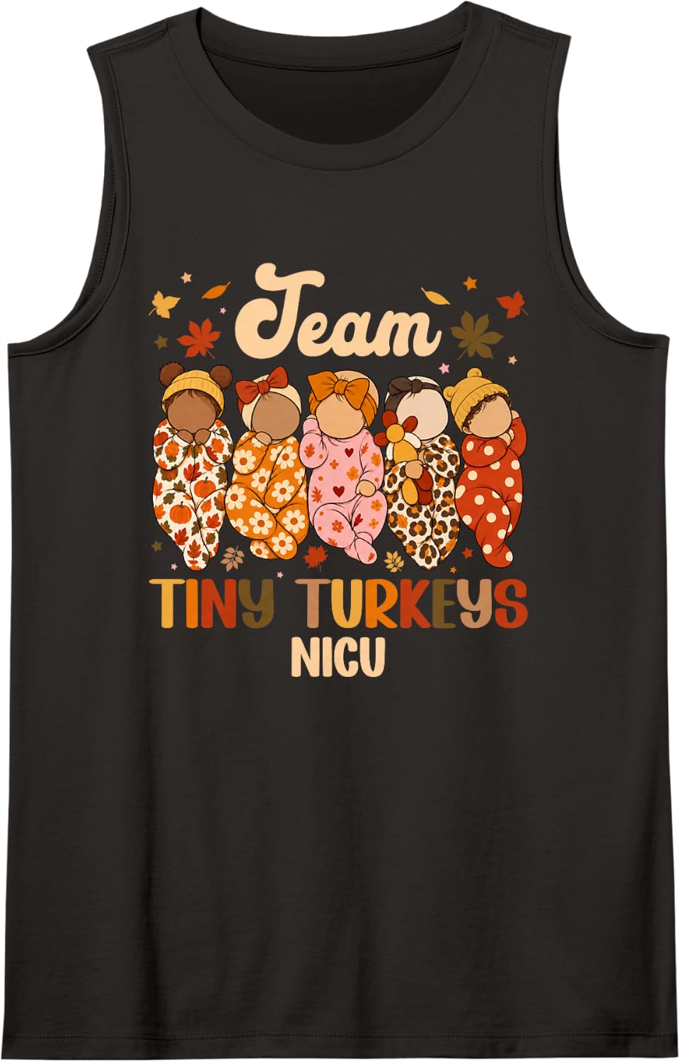 Team NICU Nurse Thankful Neonatal ICU Nurse Thanksgiving Sleeveless Tank Top - Black
