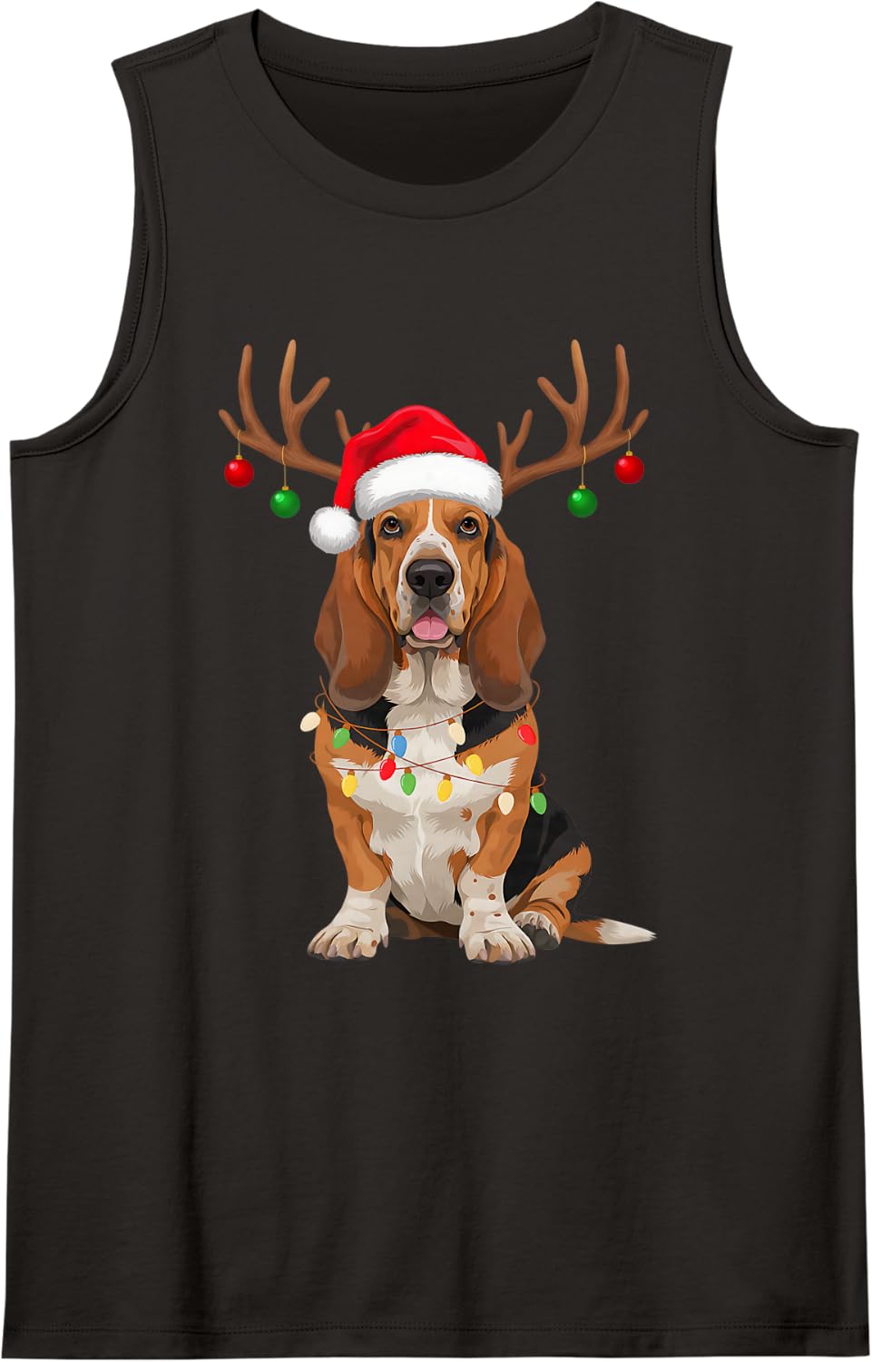 Basset Hound Reindeer Antlers Santa Hat Dog Mom Dad Sleeveless Tank Top - Black