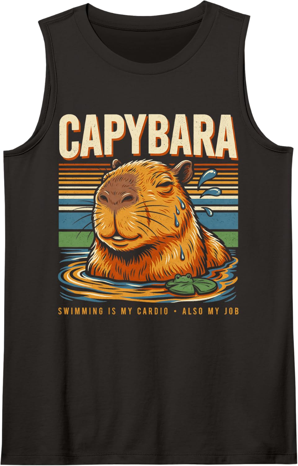 Swimming is My Cardio Also My Job Capybara Sleeveless Tank Top - Black