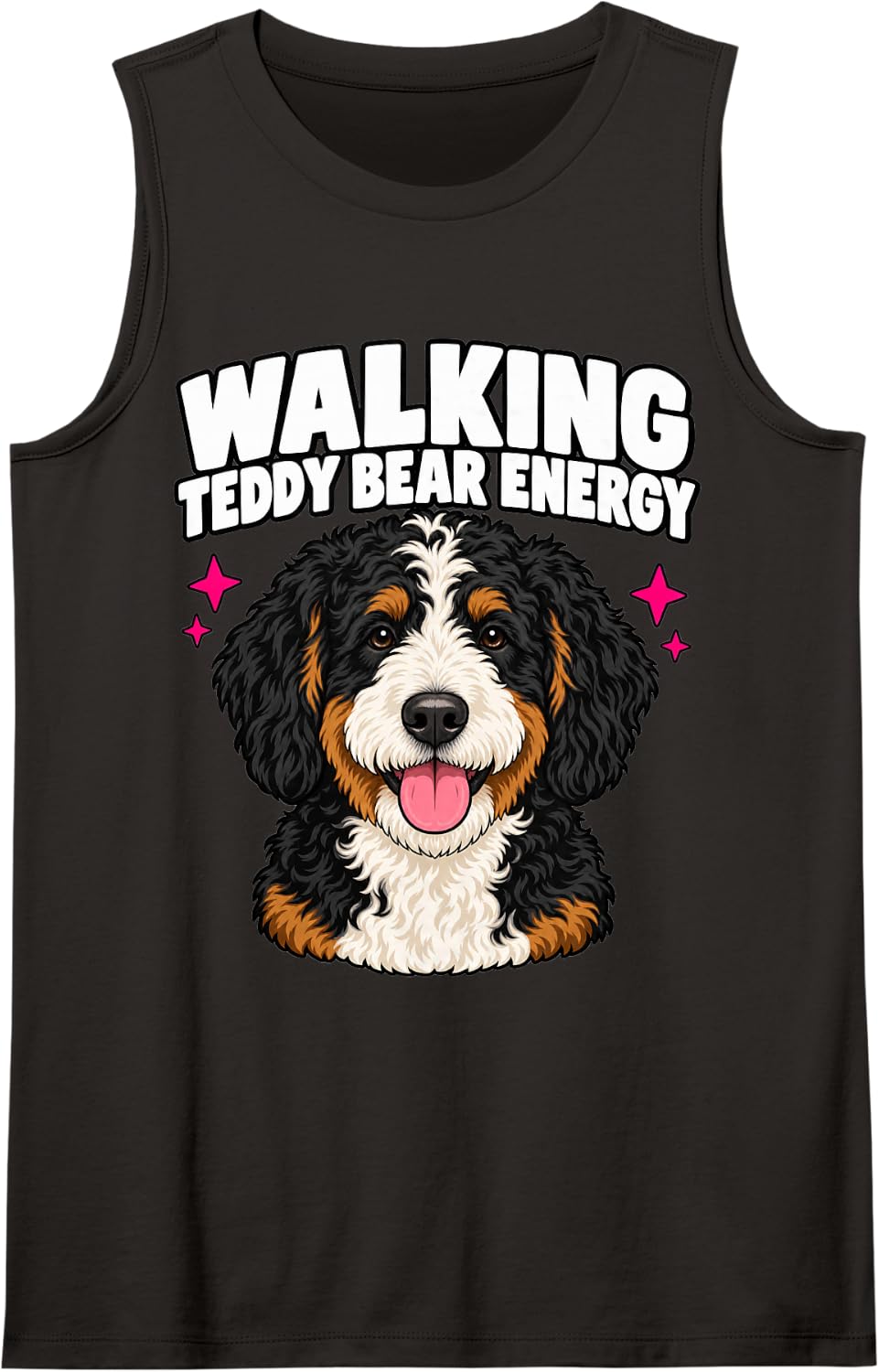 Bernedoodle Walking Teddy Bear Energy Owner Funny Humor Dog Sleeveless Tank Top - Black