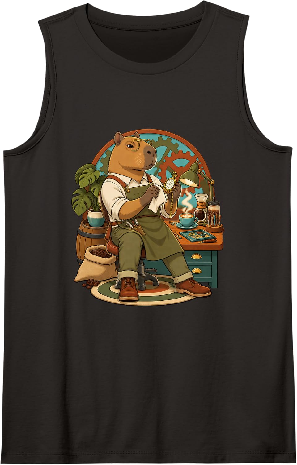 Capybara Polishes a Pocket Watch Sleeveless Tank Top - Black