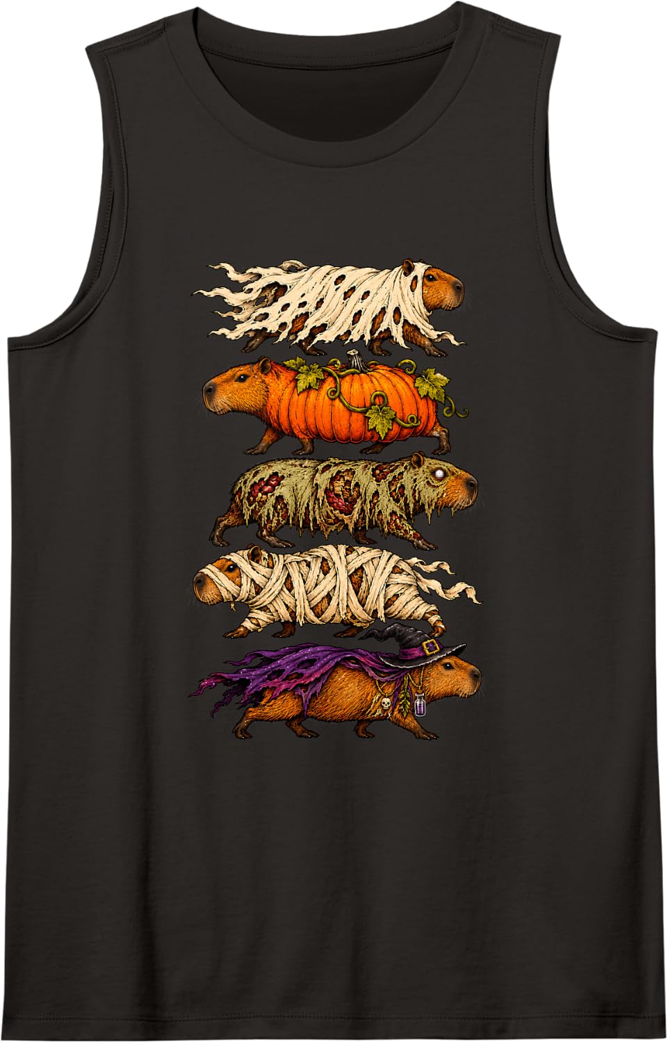 Halloween Capybara Ghost Pumpkin Zombie Mummy Witch Sleeveless Tank Top - Black