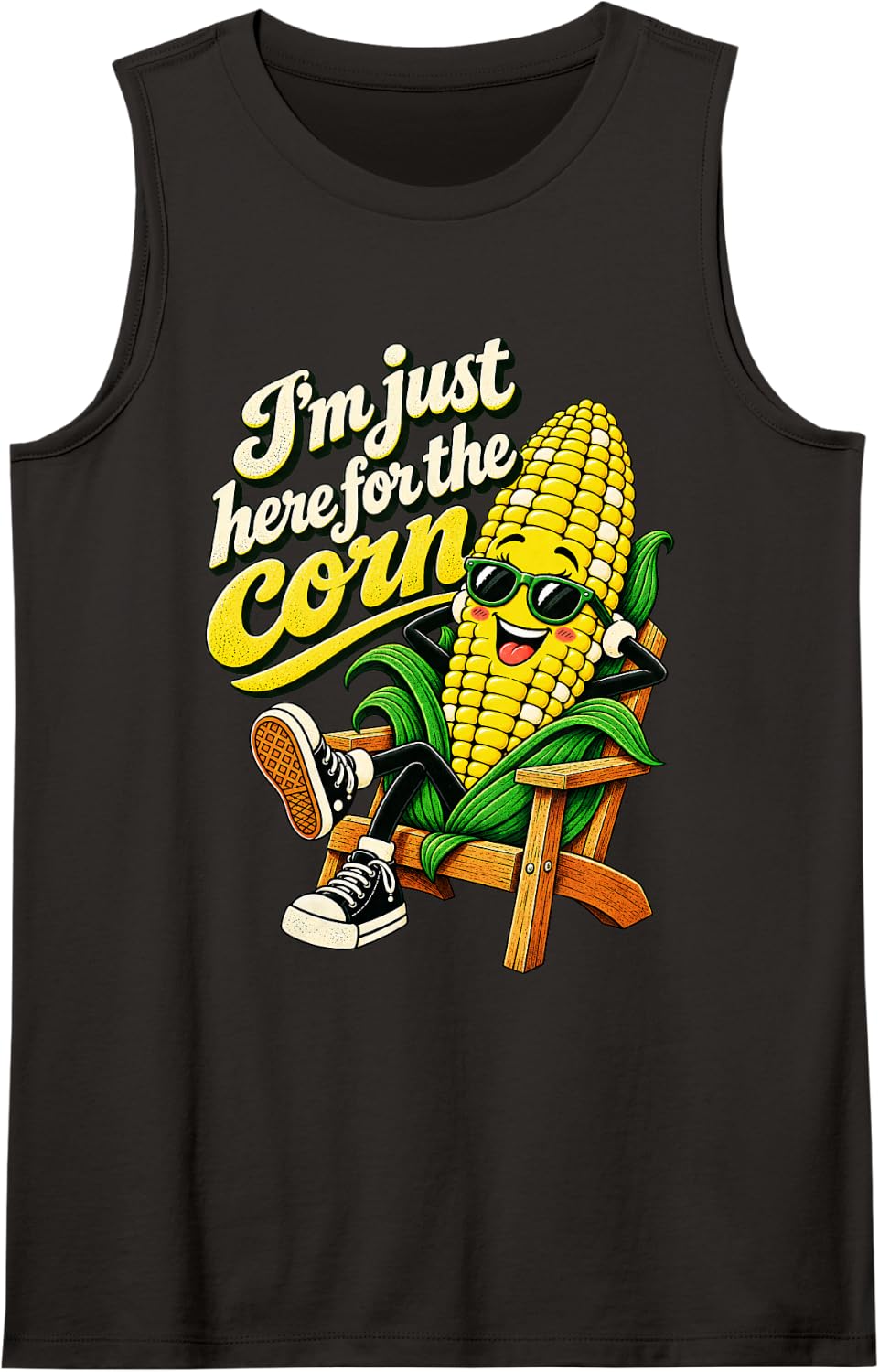 I'm just here for the Corn Farmer Corn Sleeveless Tank Top - Black