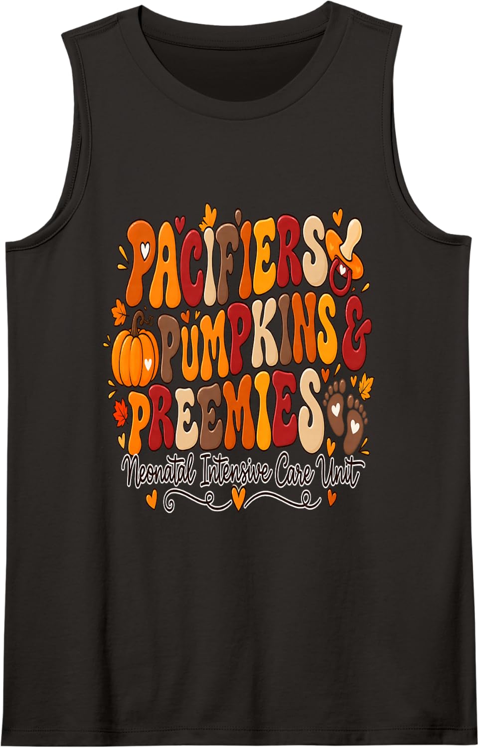Pacifiers Pumpkins & Preemies Nurse Fall NICU Thanksgiving Sleeveless Tank Top - Black
