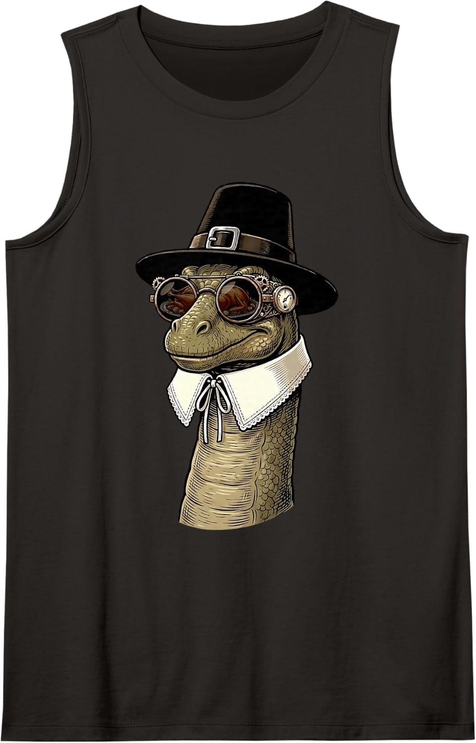 Brontosaurus Dinosaur Vintage Retro Turkey Day Dinner Fall Sleeveless Tank Top - Black