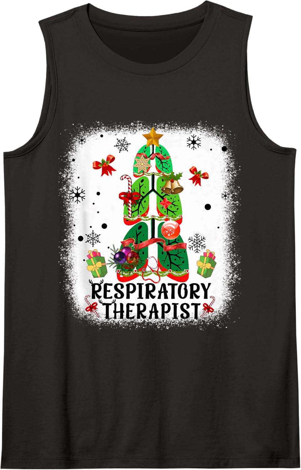 Lung Christmas Tree Respiratory Therapy Xmas Therapist Sleeveless Tank Top - Black