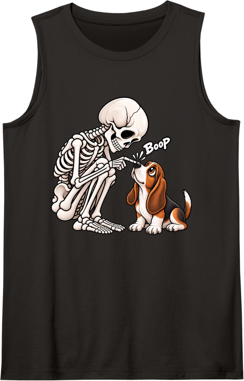 Funny Skeleton Basset Hound Boop Halloween Dog Lover Mom Sleeveless Tank Top - Black