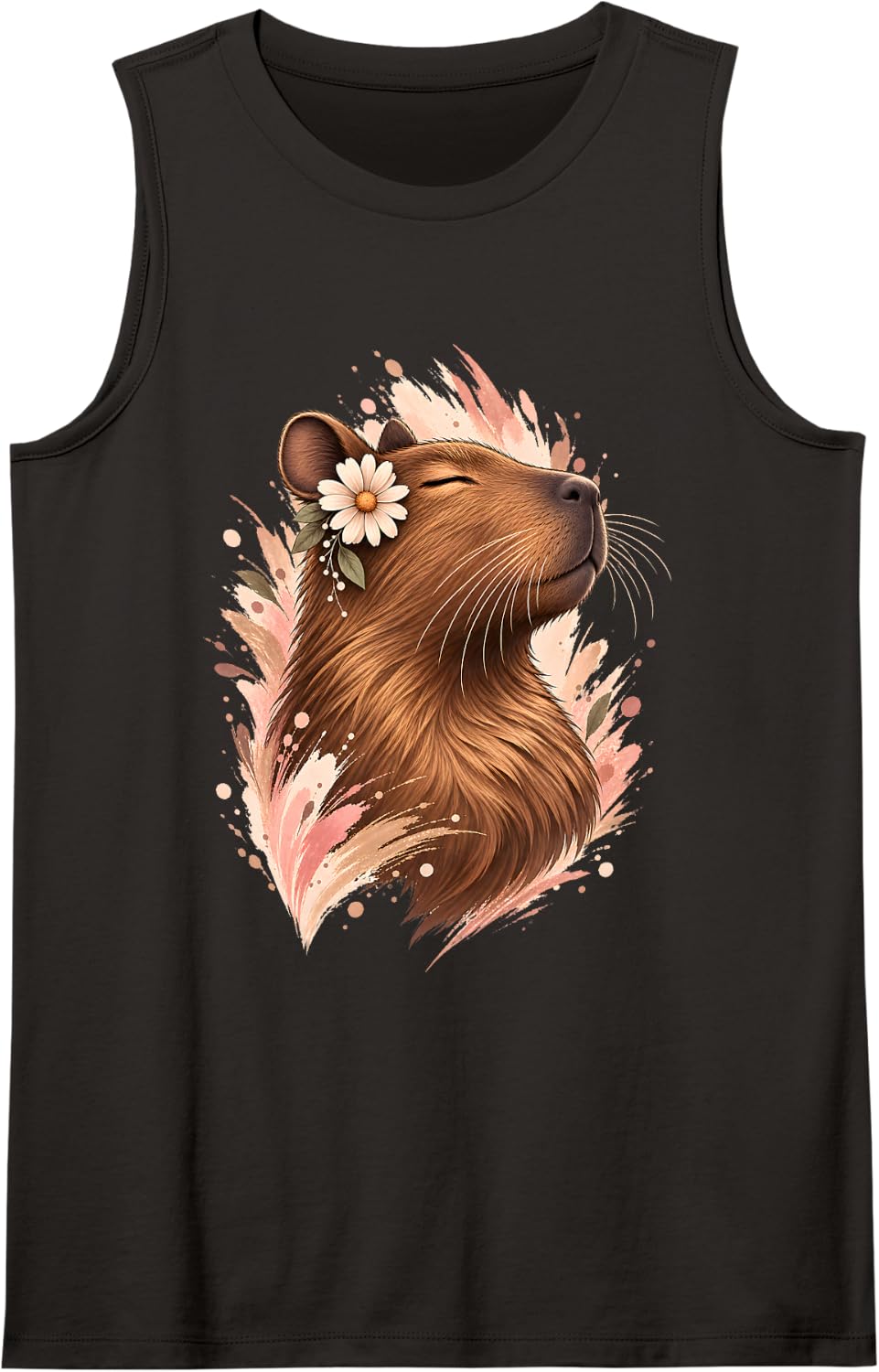 Capybara Flowers Botanical Nature Rodent Graphic Sleeveless Tank Top - Black