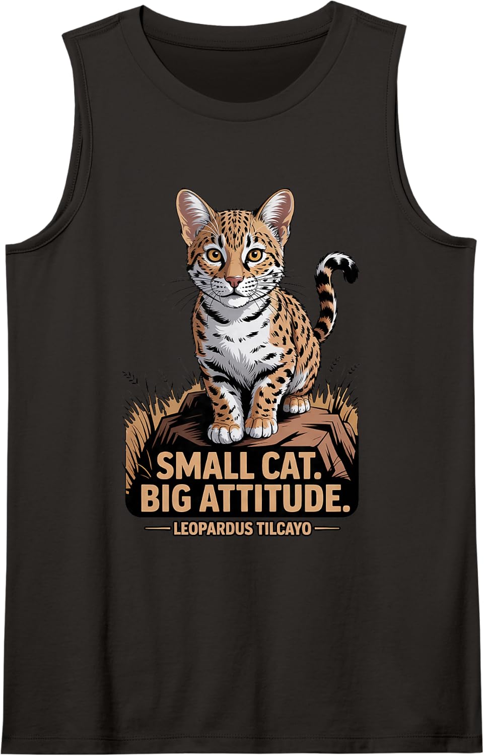 Small Cat Lover Wildlife Leopardus Tilcayo Cat Sleeveless Tank Top - Black