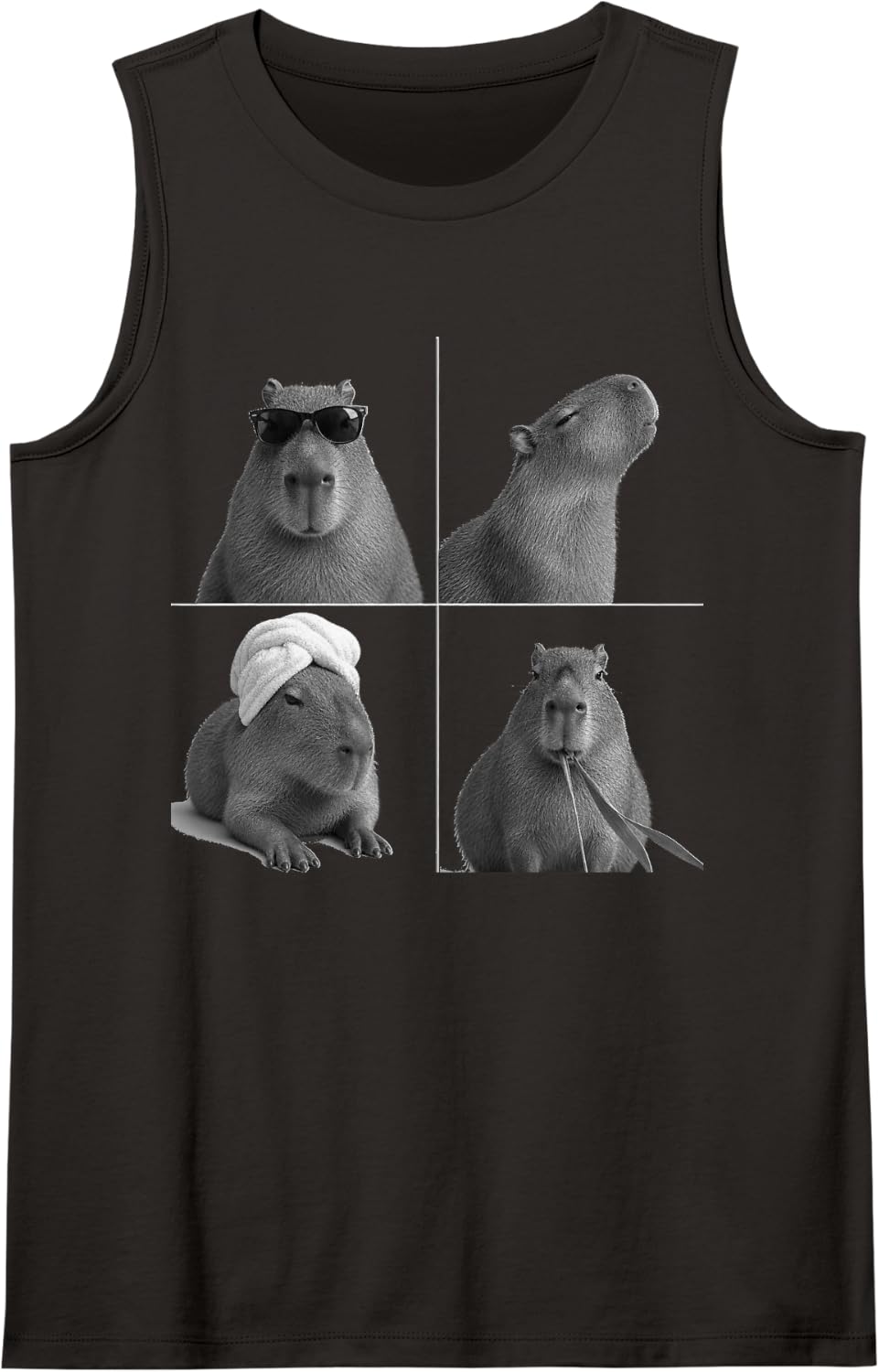 Capybara Photographic Collage in Black and White Sleeveless Tank Top - Black