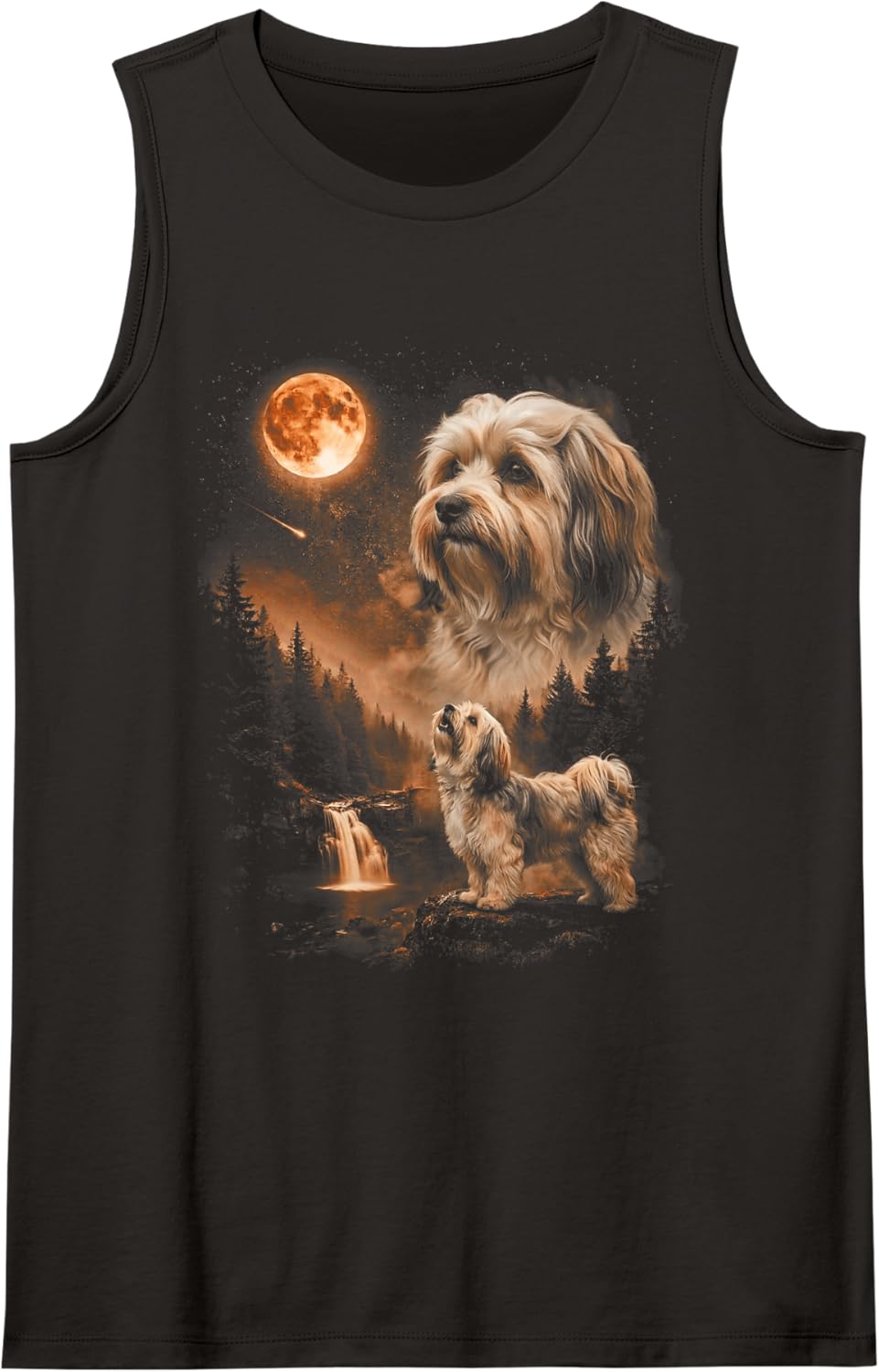 Havanese Howling Moon Animal Pine Forest Night Sleeveless Tank Top - Black