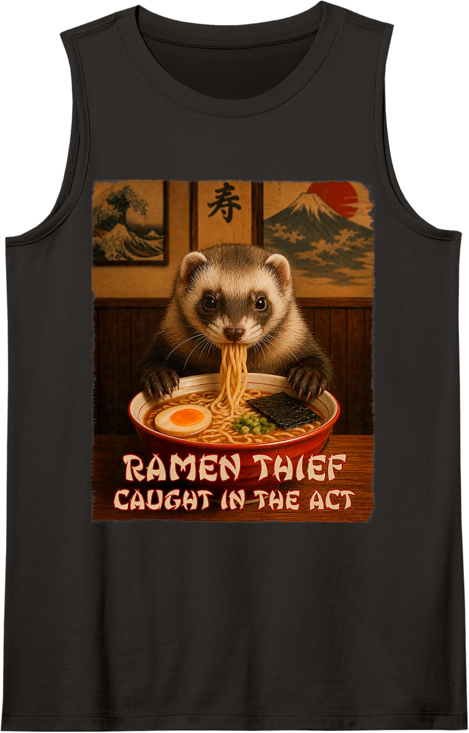 Funny Ferret Graphic Tee - Ramen Thief Tank Top - Black