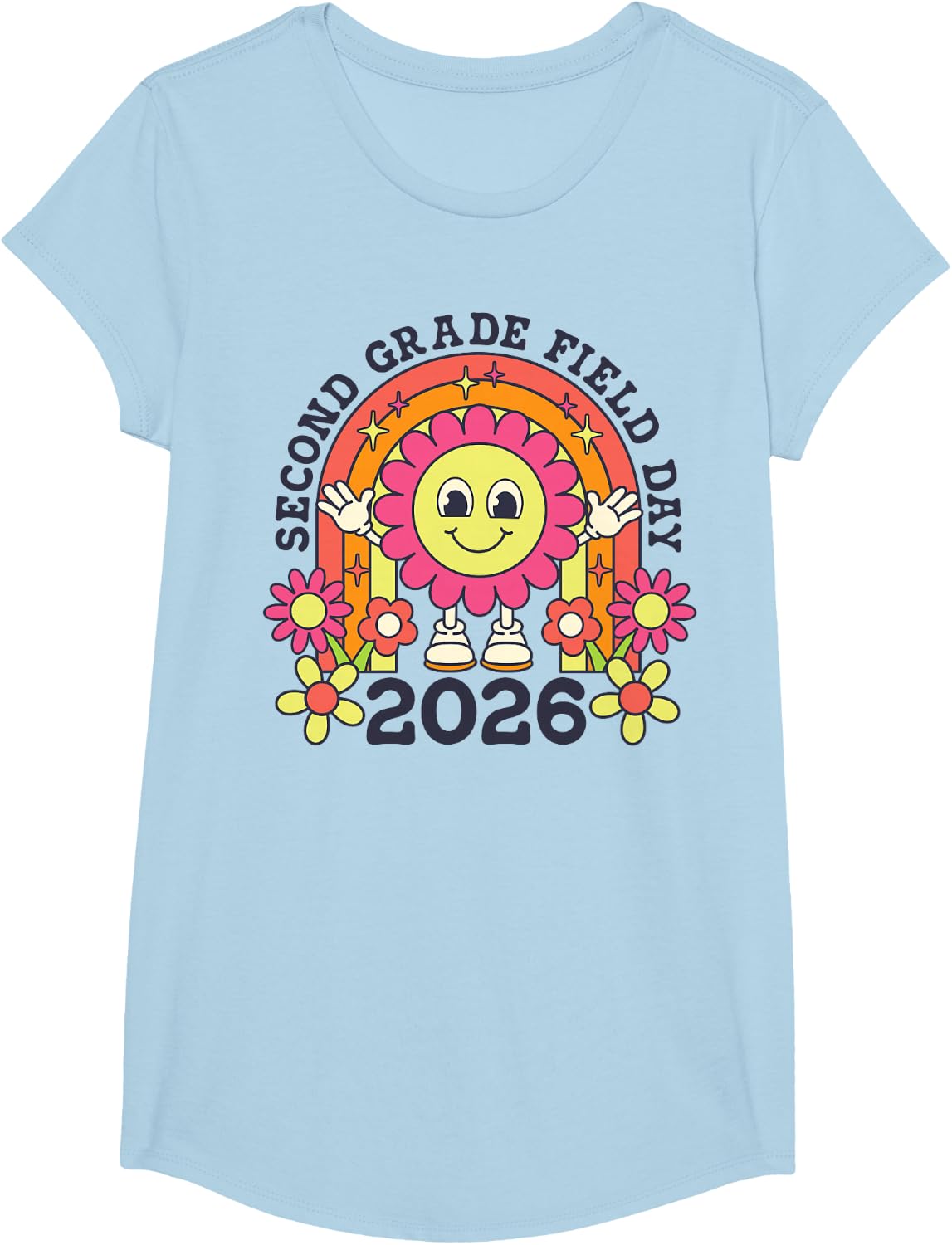 Second Grade Field Day 2026 Groovy Floral Teacher Student Tees T Shirts - Girls Baby Blue