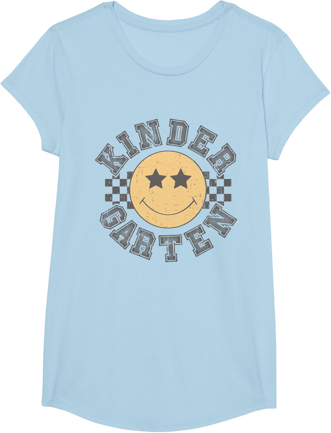 Retro Kindergarten Vibes Teacher Student Back to School Tee T-Shirt - Girls Baby Blue