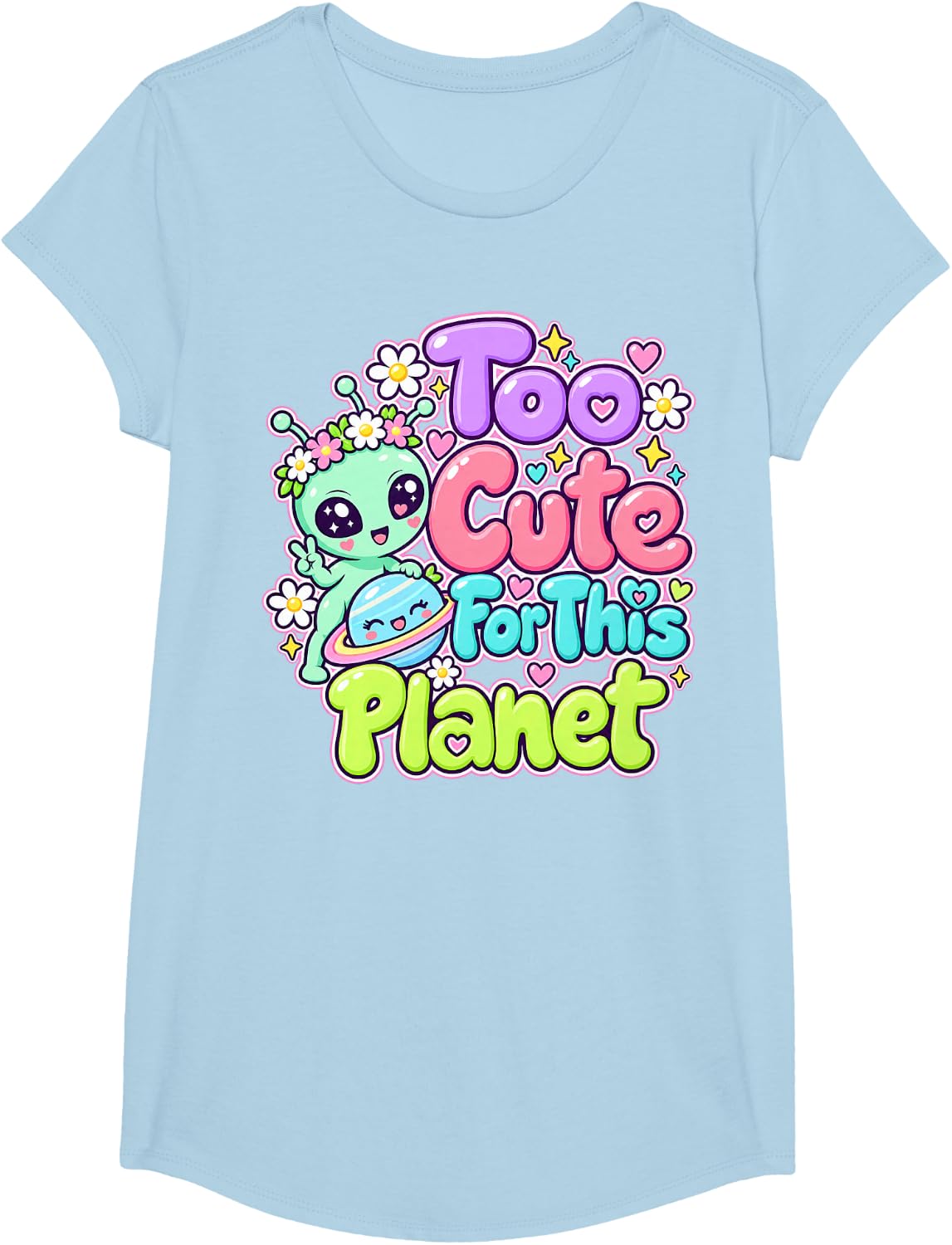 Too Cute for This Planet Kawaii Alien Space Girls T-Shirt - Girls Baby Blue