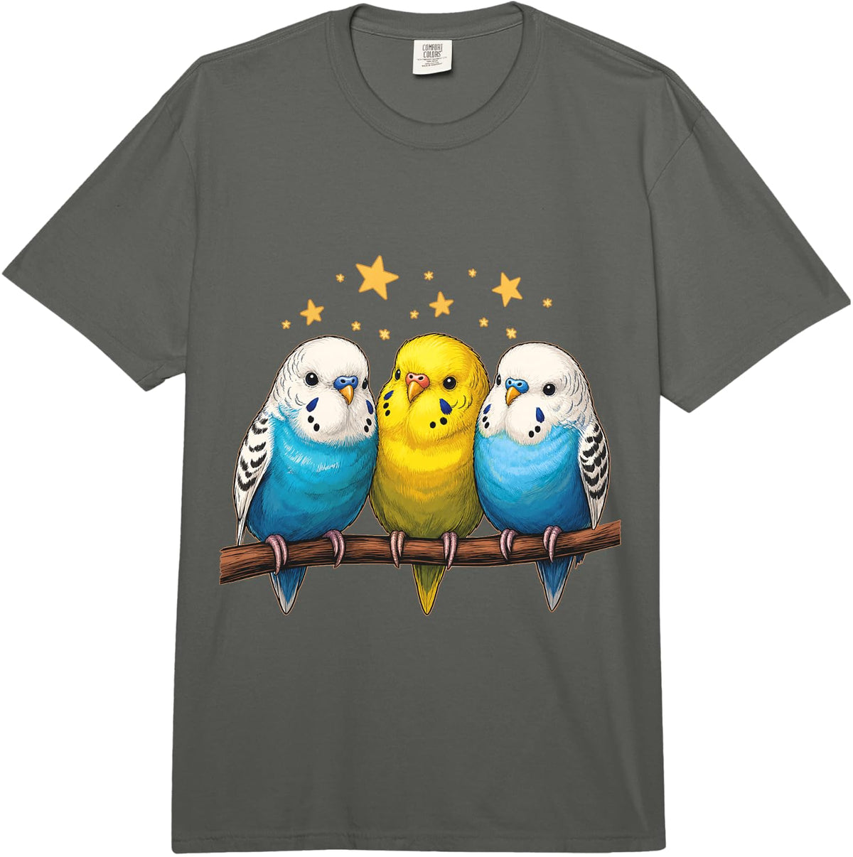 Cute Budgies Comfort Colors Adult Heavyweight T-Shirt - Adult Unisex Dark Grey