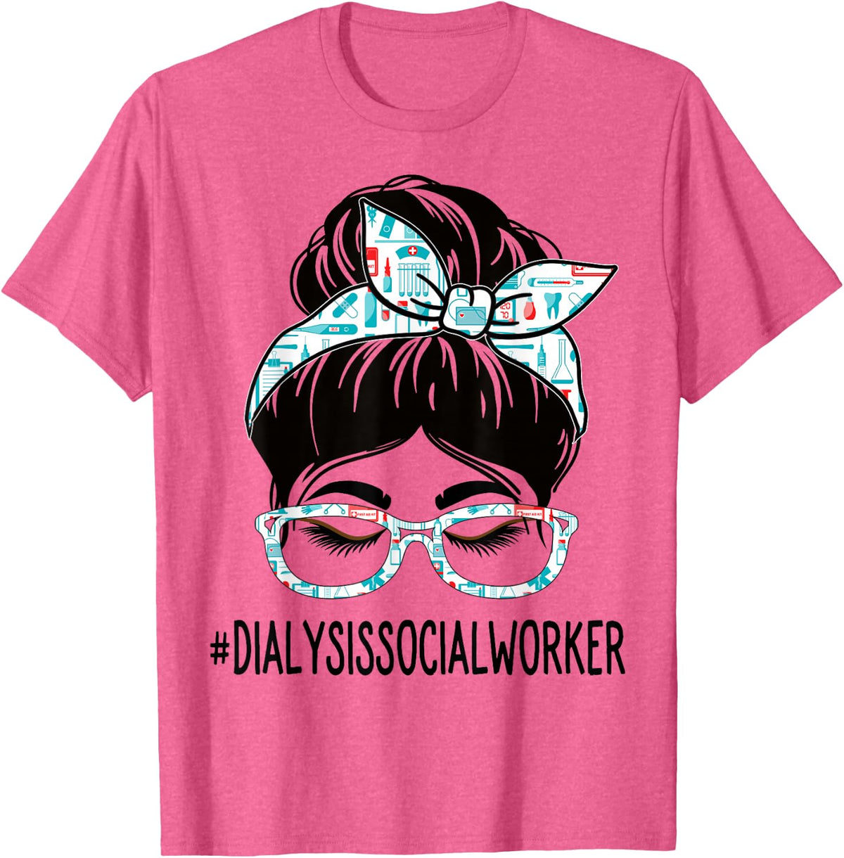 Dialysis Social Worker Week Appreciation Day Women Messy Bun T-Shirt - Pink Heather