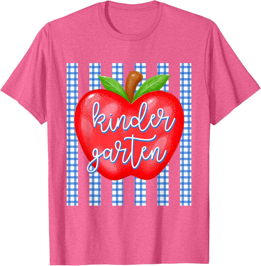 Cute Kindergarten Teacher Apple Back to School Striped T-Shirt - Pink Heather