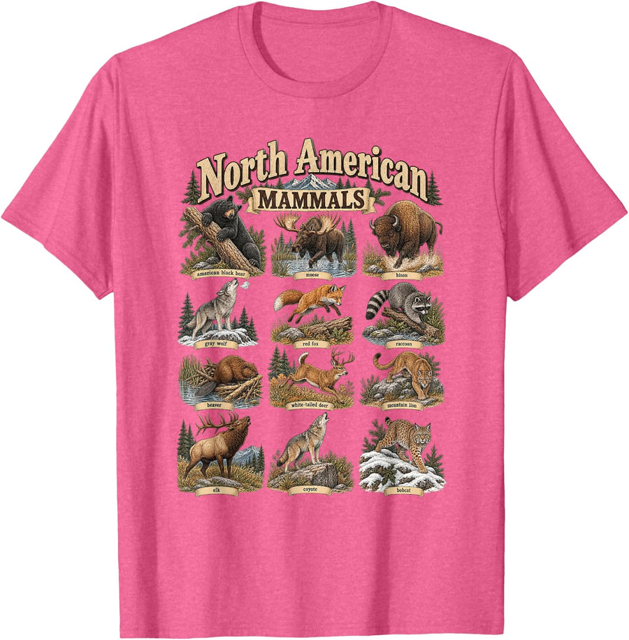 Wildlife North American Mammals Woodland Animal Lover T-Shirt - Pink Heather