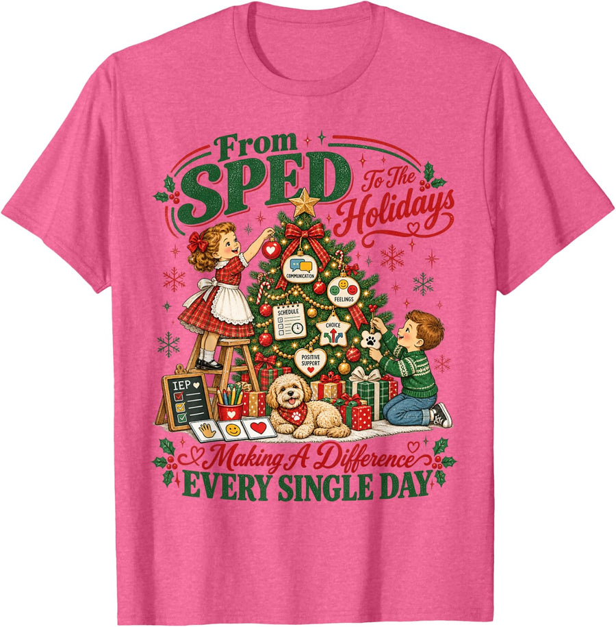 SPED Squad Special Education Teacher Autism Christmas Women T-Shirt - Pink Heather
