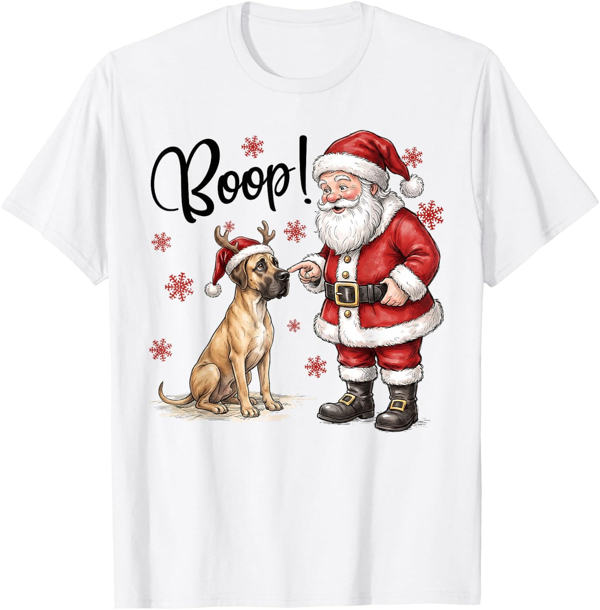 Santa Boop Great Dane Dog Nose Funny Christmas Dog Lover T-Shirt - White