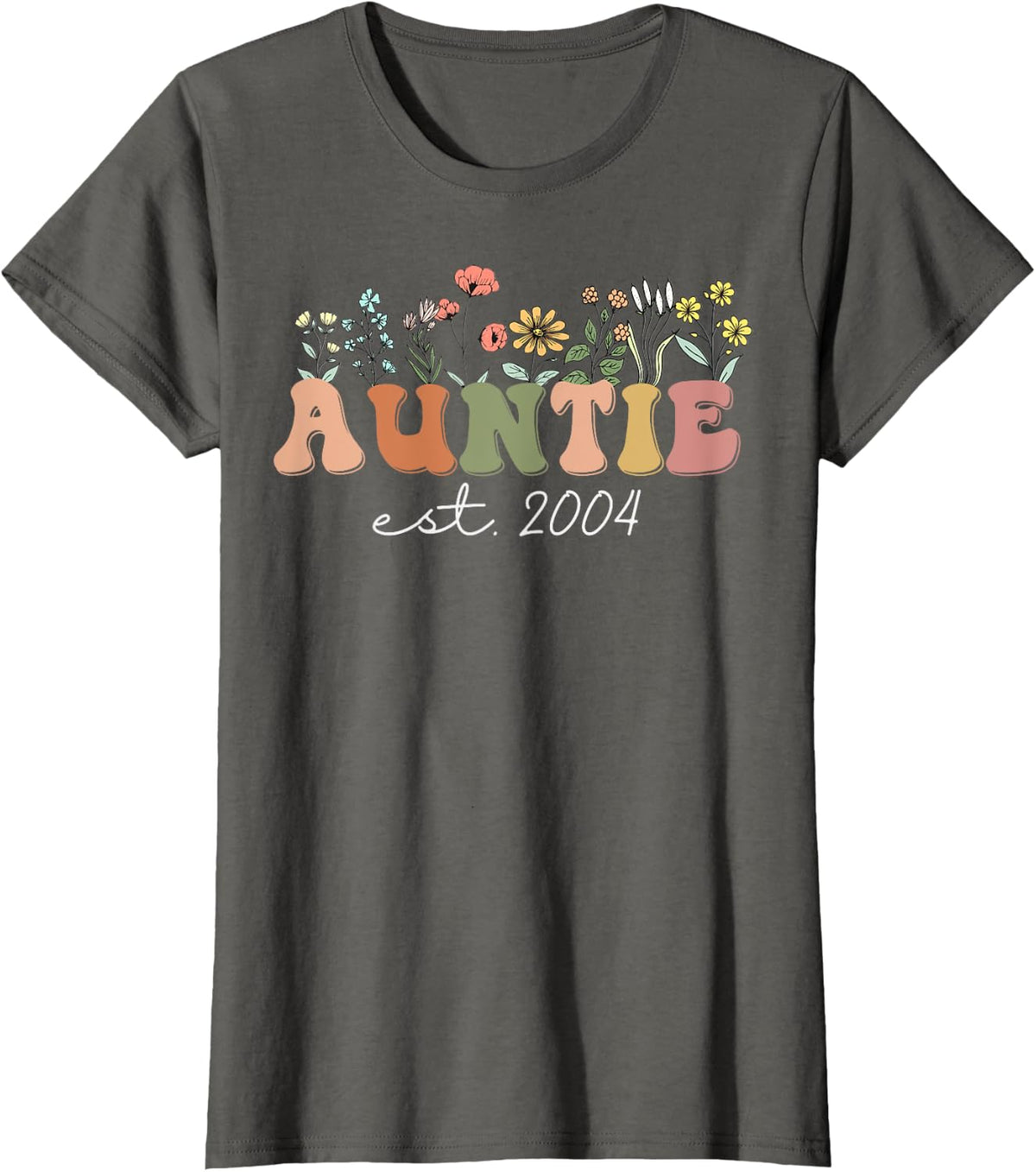 Auntie Est 2004 Auntie To Be, New Aunt Wildflower Pregnancy T-Shirt - Asphalt Grey