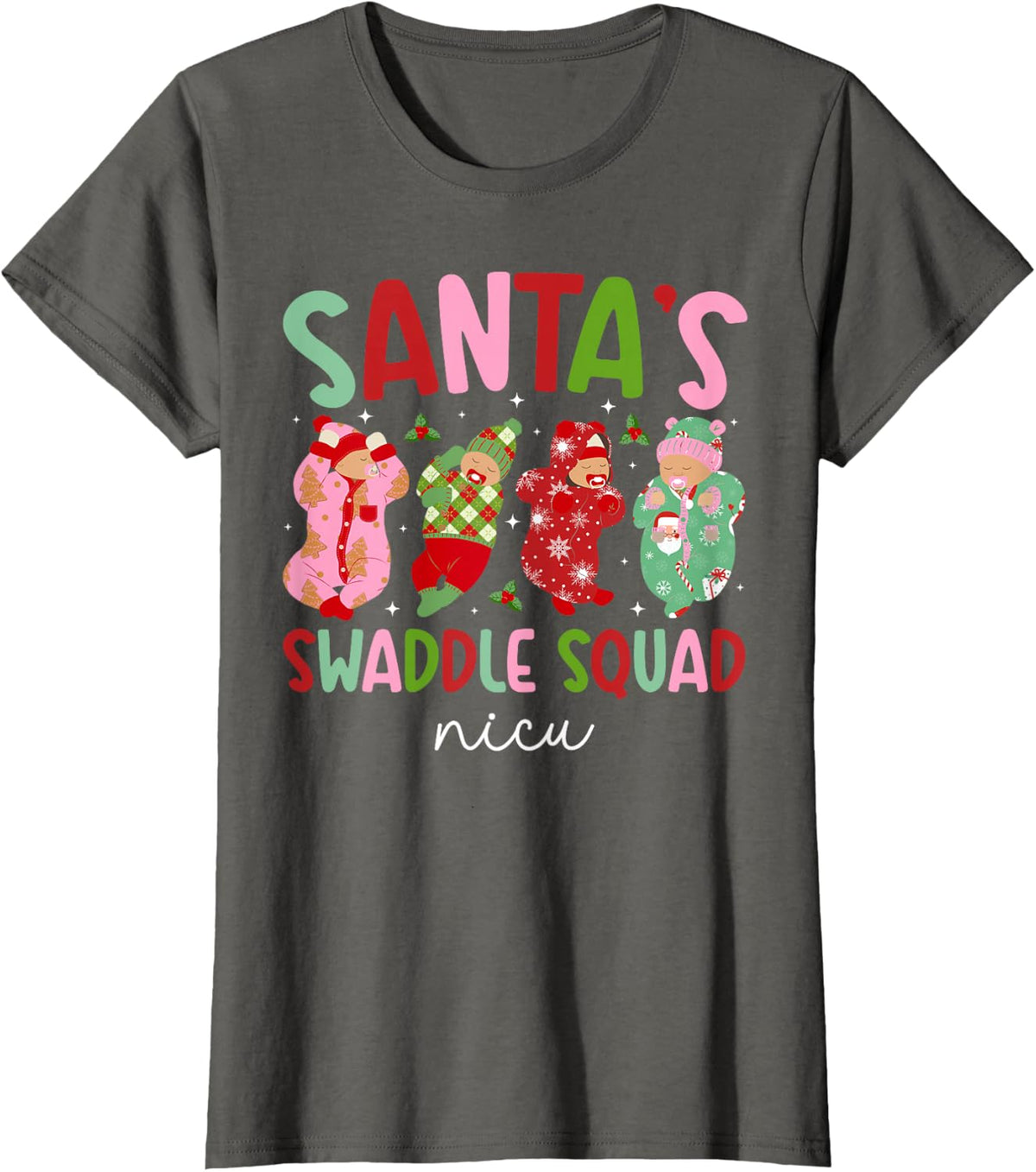 NICU Squad Christmas NICU Nurse Xmas Neonatal ICU Nurse T-Shirt - Asphalt Grey