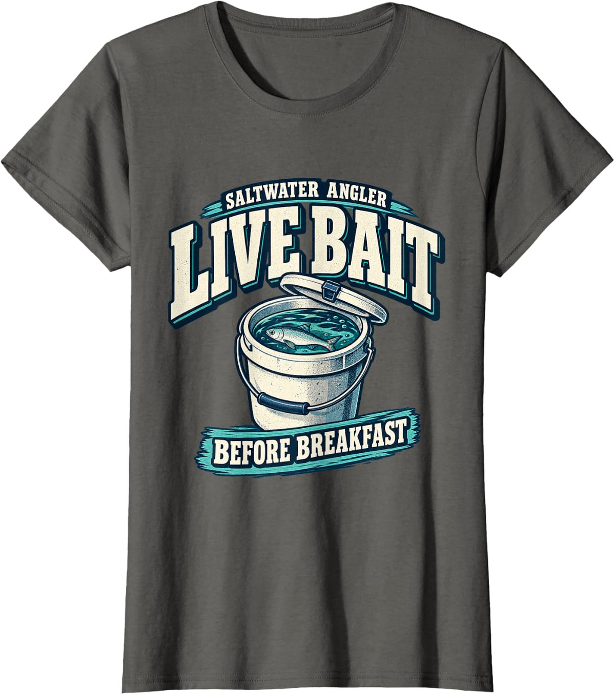 Saltwater Angler Live Bait Before Breakfast T-Shirt - Asphalt Grey