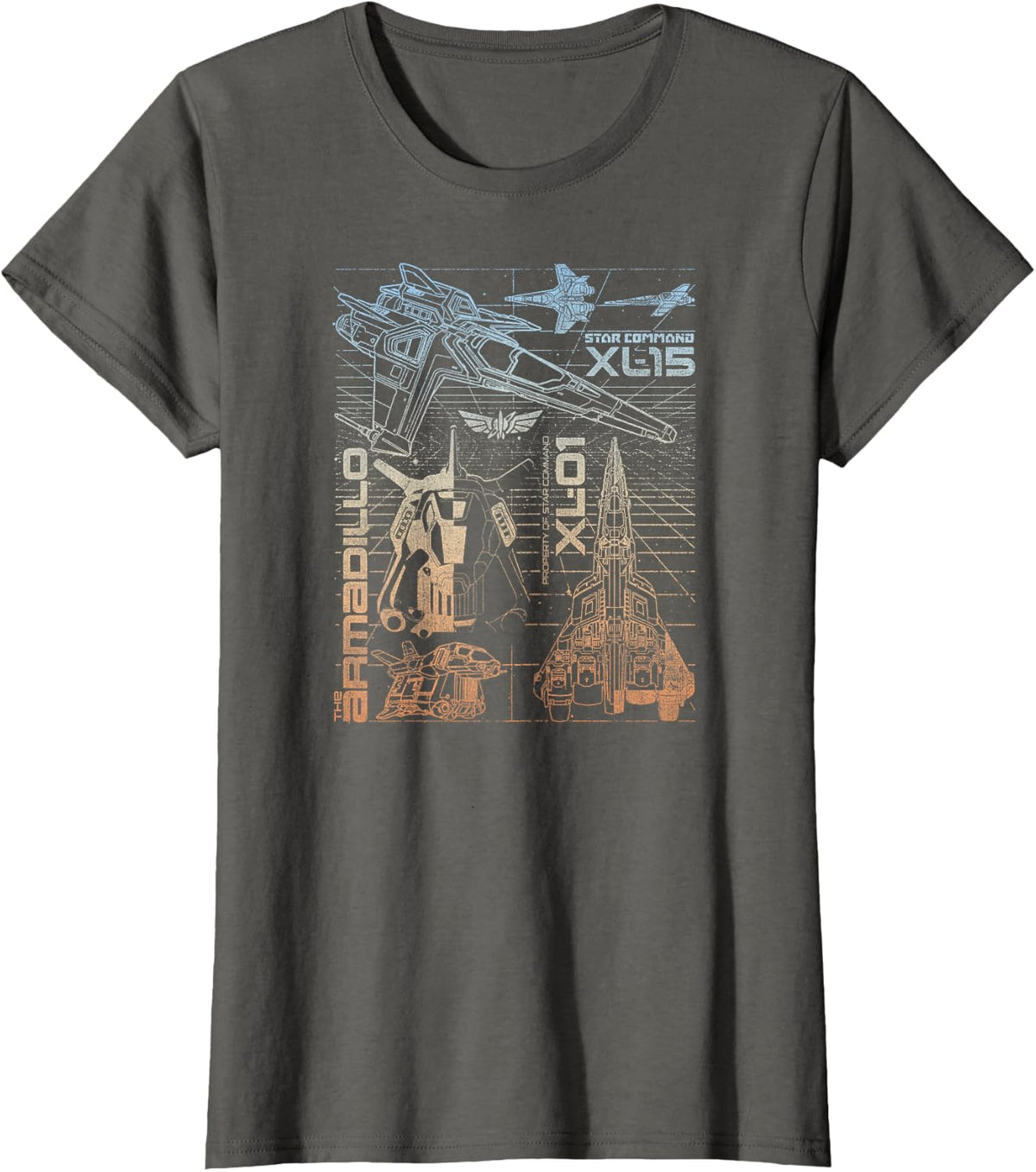 Disney Pixar Lightyear Star Ships Schematic Poster T-Shirt - Asphalt Grey