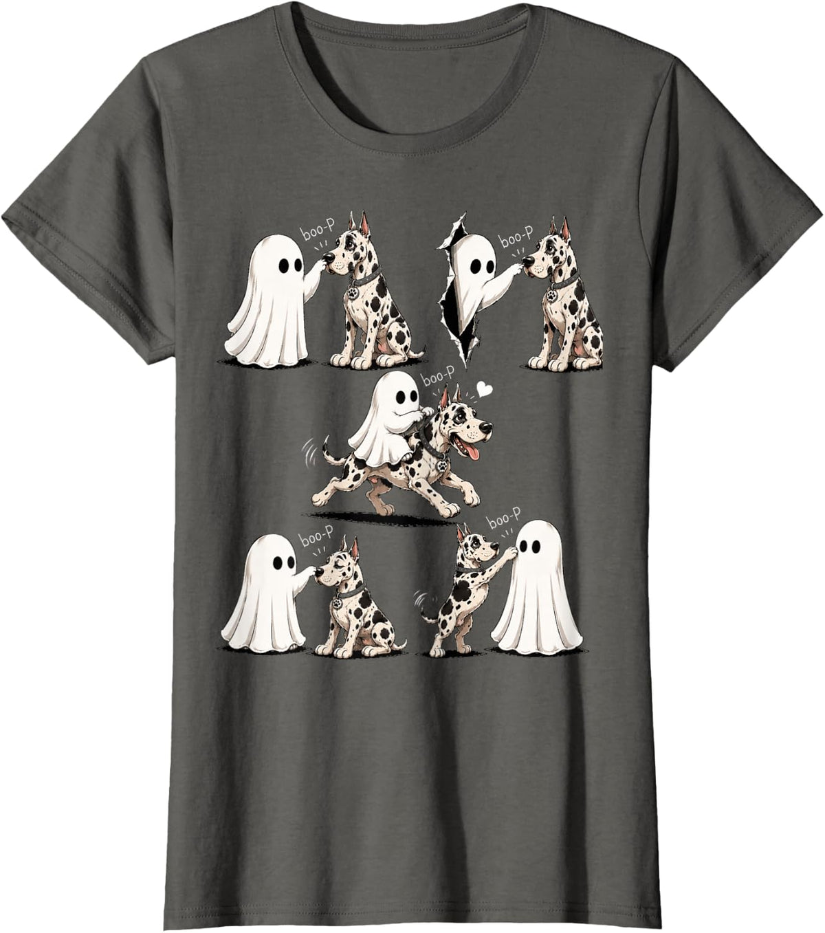 Cool Great Dane Boo P Ghost Nose Boop Halloween Costume T-Shirt - Asphalt Grey