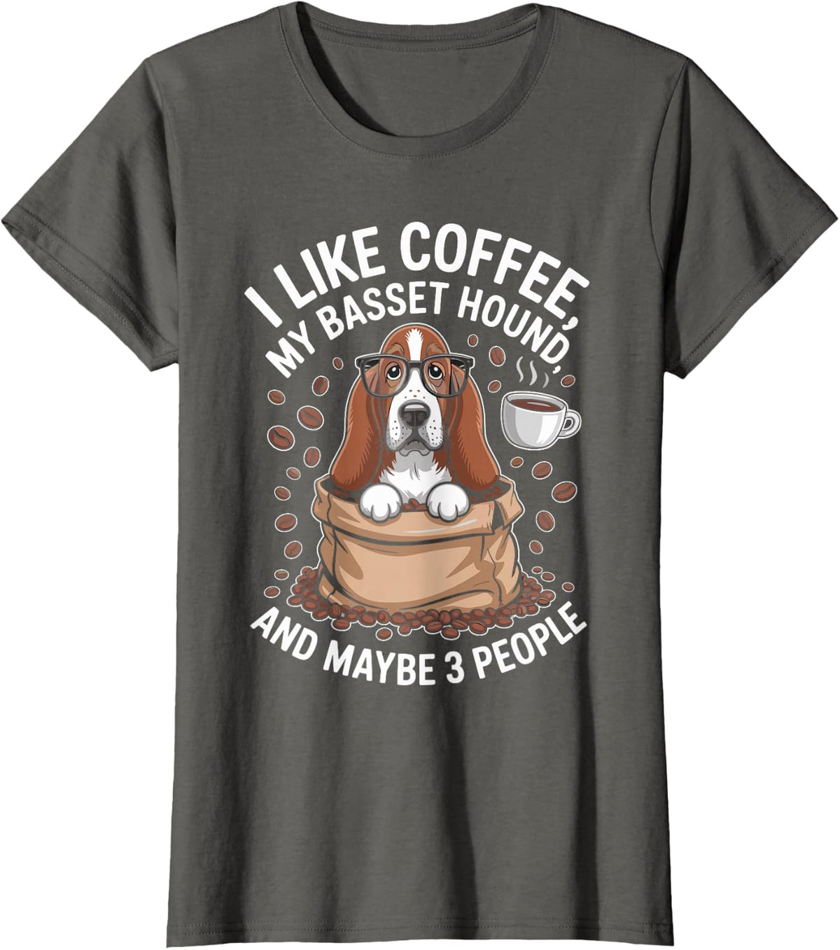I Like Coffee My Basset Hound T-Shirt - Asphalt Grey
