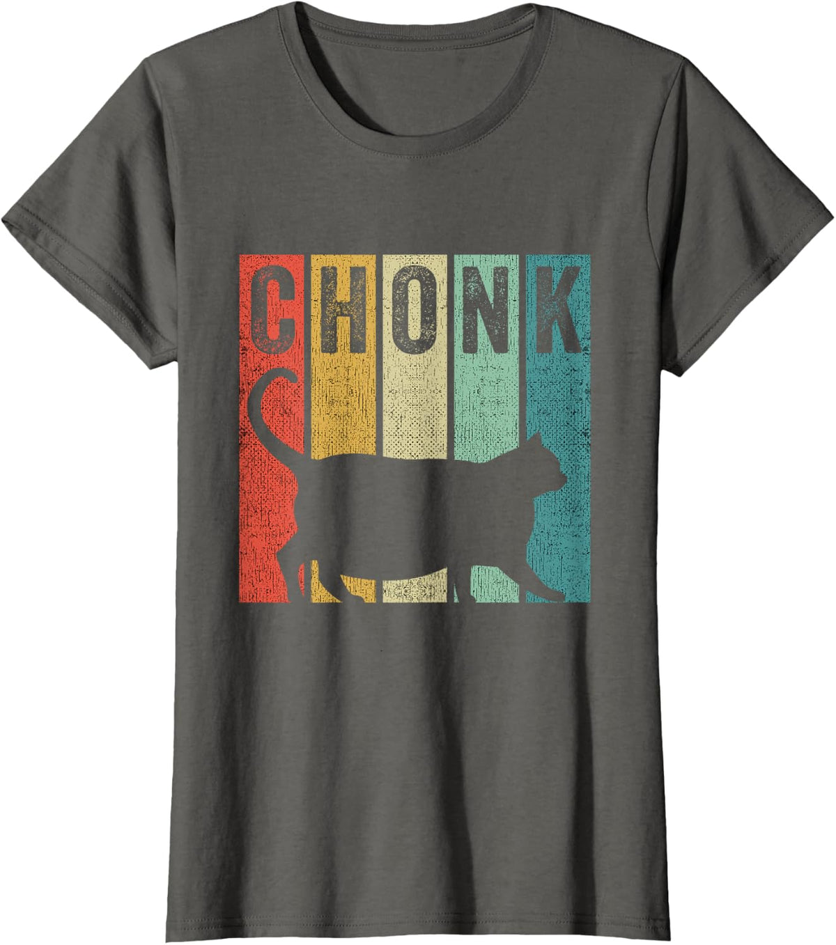 Chonk Distressed 70s 80s Retro Style Funny Fat Cat Meme T-Shirt - Asphalt Grey