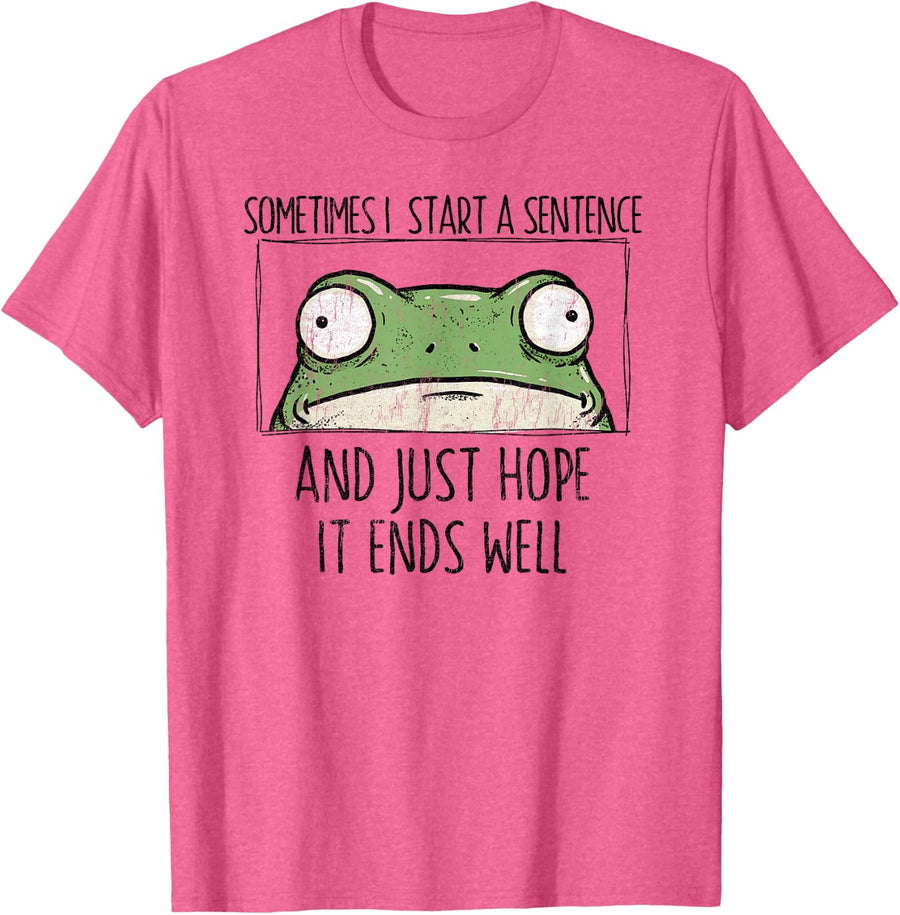 Funny Frog Sometimes I Start A Sentence Introvert T-Shirt - Pink Heather