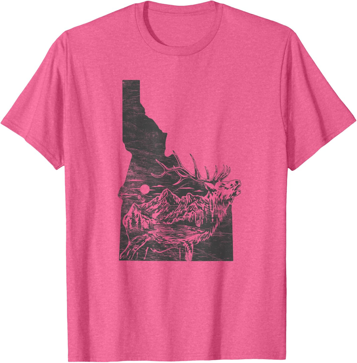 Idaho Elk Hunting Distressed Nature T-Shirt - Pink Heather