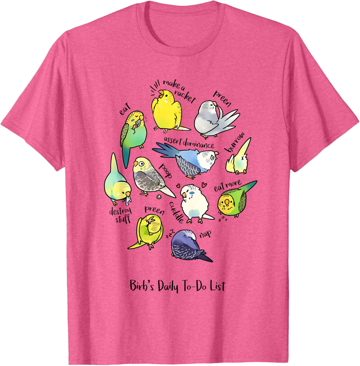 Budgie Daily To-Do List (light version) T-Shirt - Pink Heather