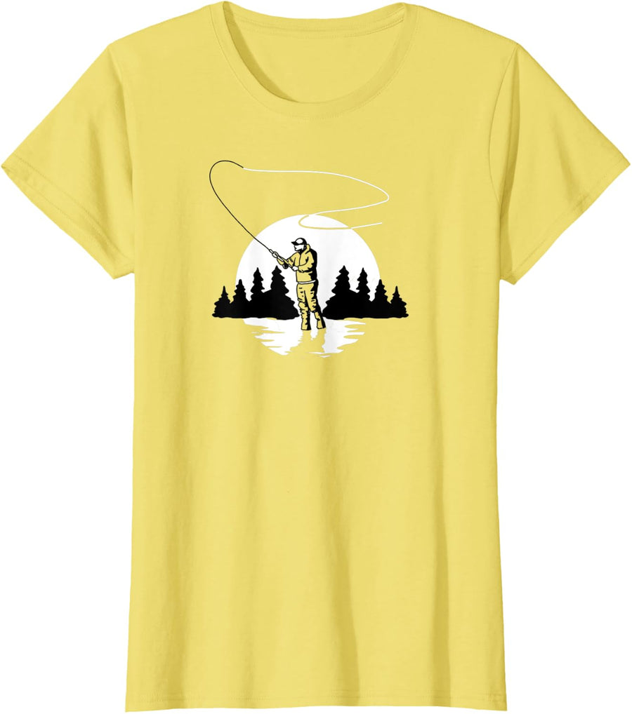 Fly Fishing Minimalist Vintage 80s Graphic T-Shirt - Lemon Yellow
