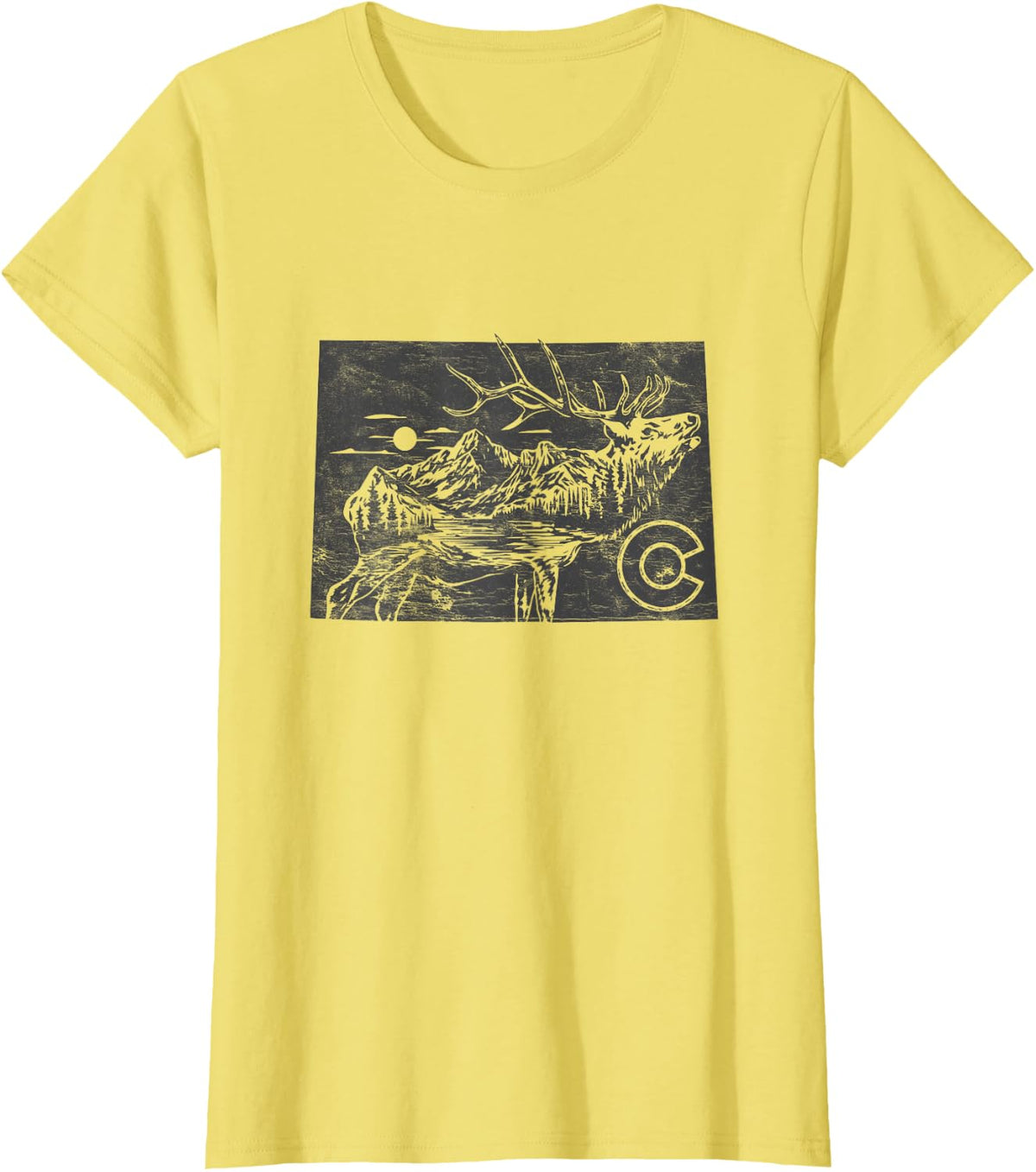 Colorado Elk Hunting Distressed Nature T-Shirt - Lemon Yellow