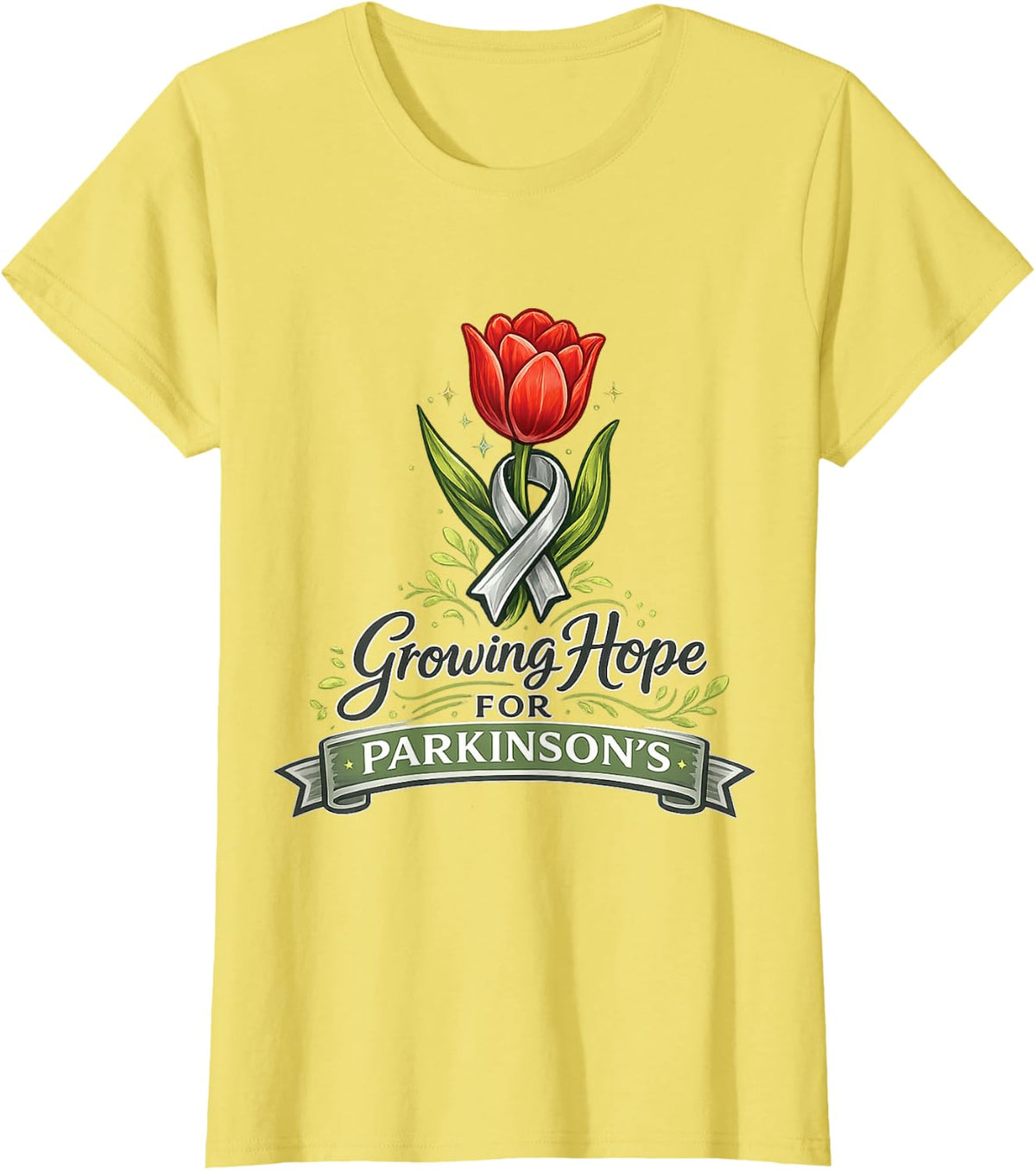Parkinson’s Warrior Awareness Ribbon Tulip Growing Hope T-Shirt - Lemon Yellow