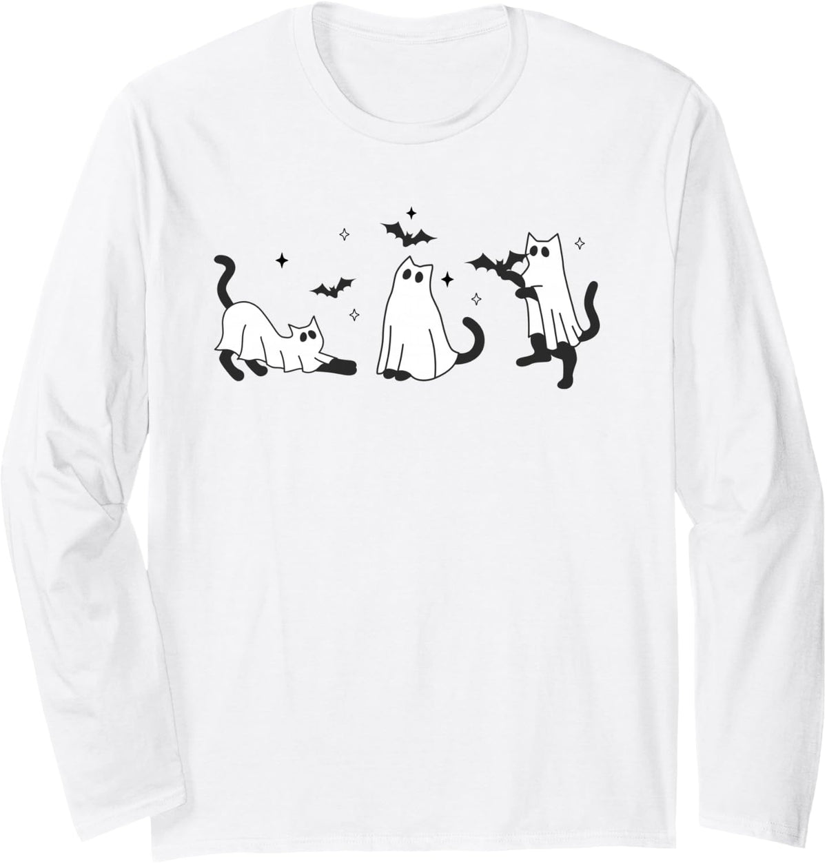 Funny Cats Boo Ghost,Spirit Halloween Cute Cat Spooky Season Long Sleeve T-Shirt - Adult Unisex White