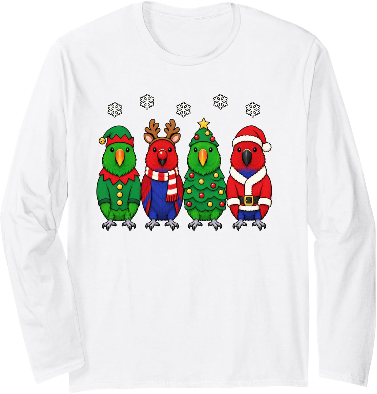 Eclectus Parrot Christmas Reindeer Santa Long Sleeve T-Shirt - Adult Unisex White