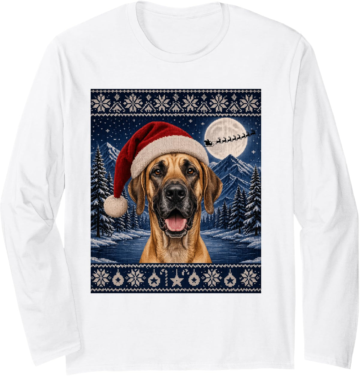 Great Dane Dog Santa Ugly Christmas Long Sleeve T-Shirt - Adult Unisex White
