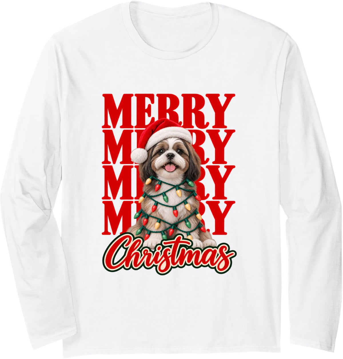 Merry Christmas Havanese Dog Lovers Xmas Long Sleeve T-Shirt - Adult Unisex White
