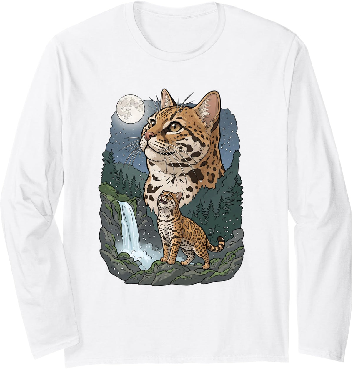 Cat Lover Wildlife Nature Leopardus Tilcayo Cat Long Sleeve T-Shirt - Adult Unisex White