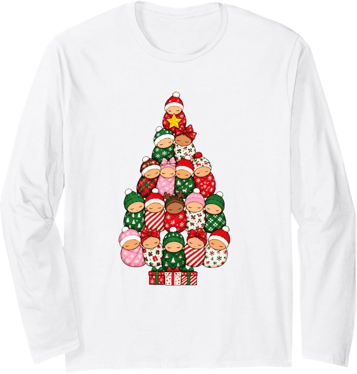 NICU Nurse Christmas Tree Neonatal ICU Nurse Xmas Party Long Sleeve T-Shirt - Adult Unisex White